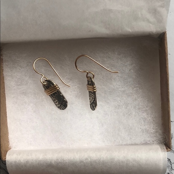 Oblong Detailed Earrings in Silver and Gold - Picture 3 of 3